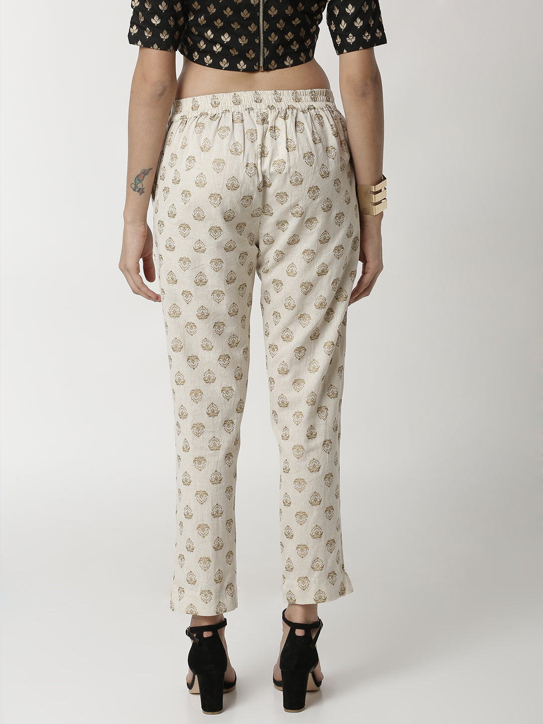 De Moza Ladies Printed Offwhite Cigarette Pant - De Moza (4336549920831)
