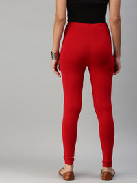 De Moza Women's Ankle Length Leggings Solid Viscose True Red - De Moza