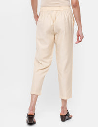 De Moza Ladies Straight Pant Solid Silk Beige - De Moza