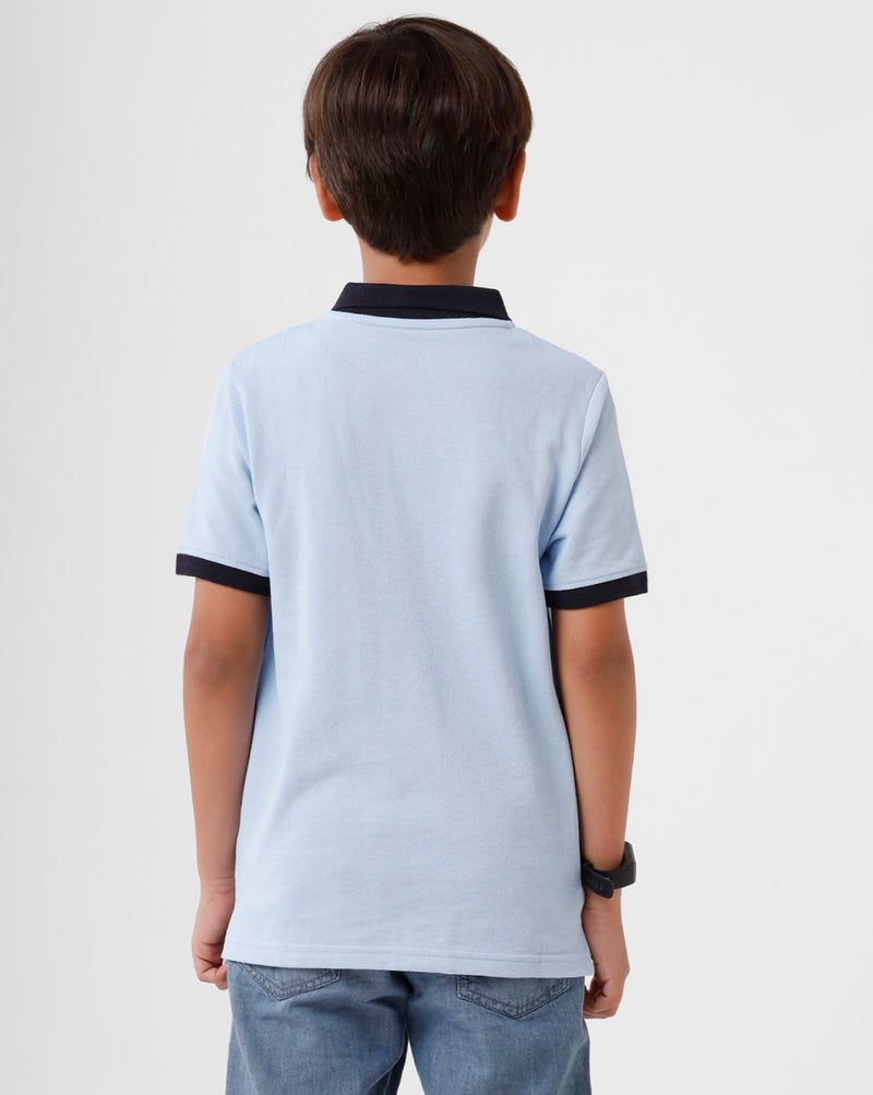 Kids - Boys Printed Half Sleeve T-Shirt Blue Melange