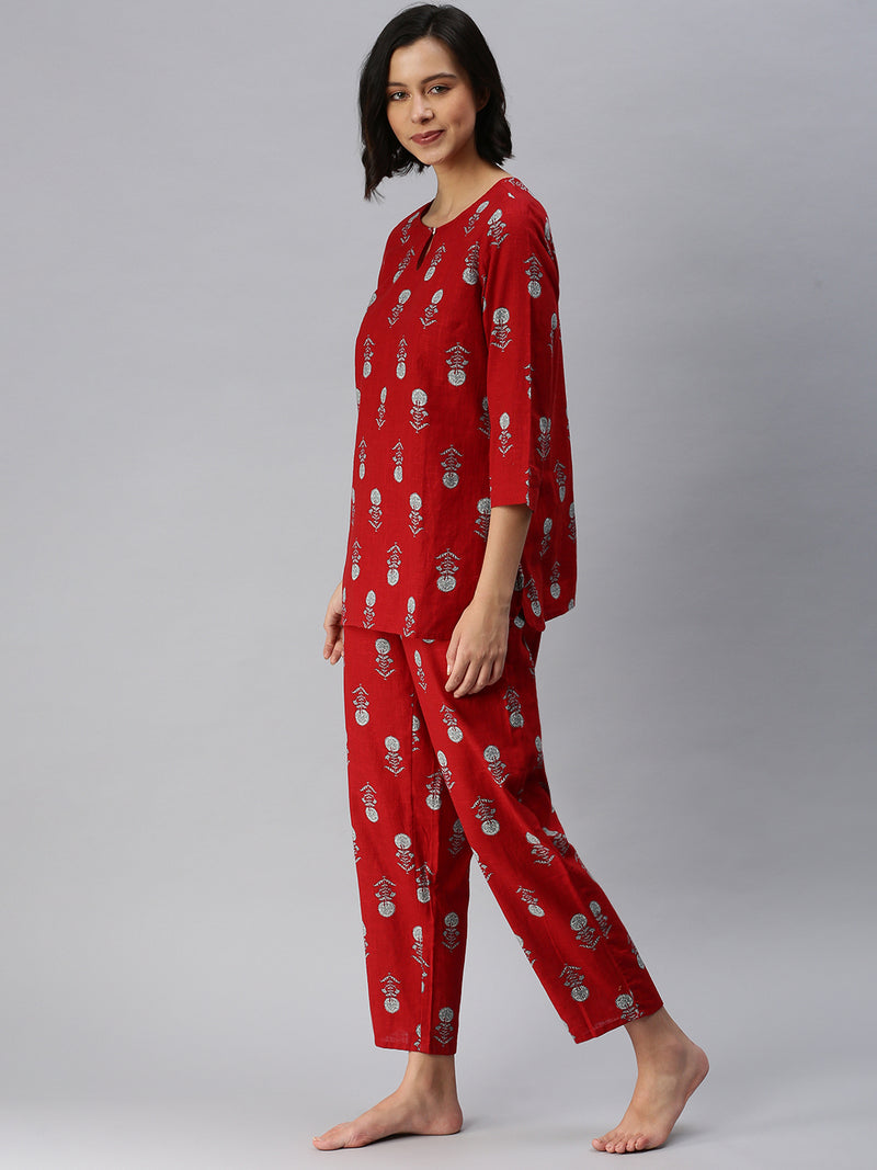 De Moza Ladies Printed Pyjama Set Red