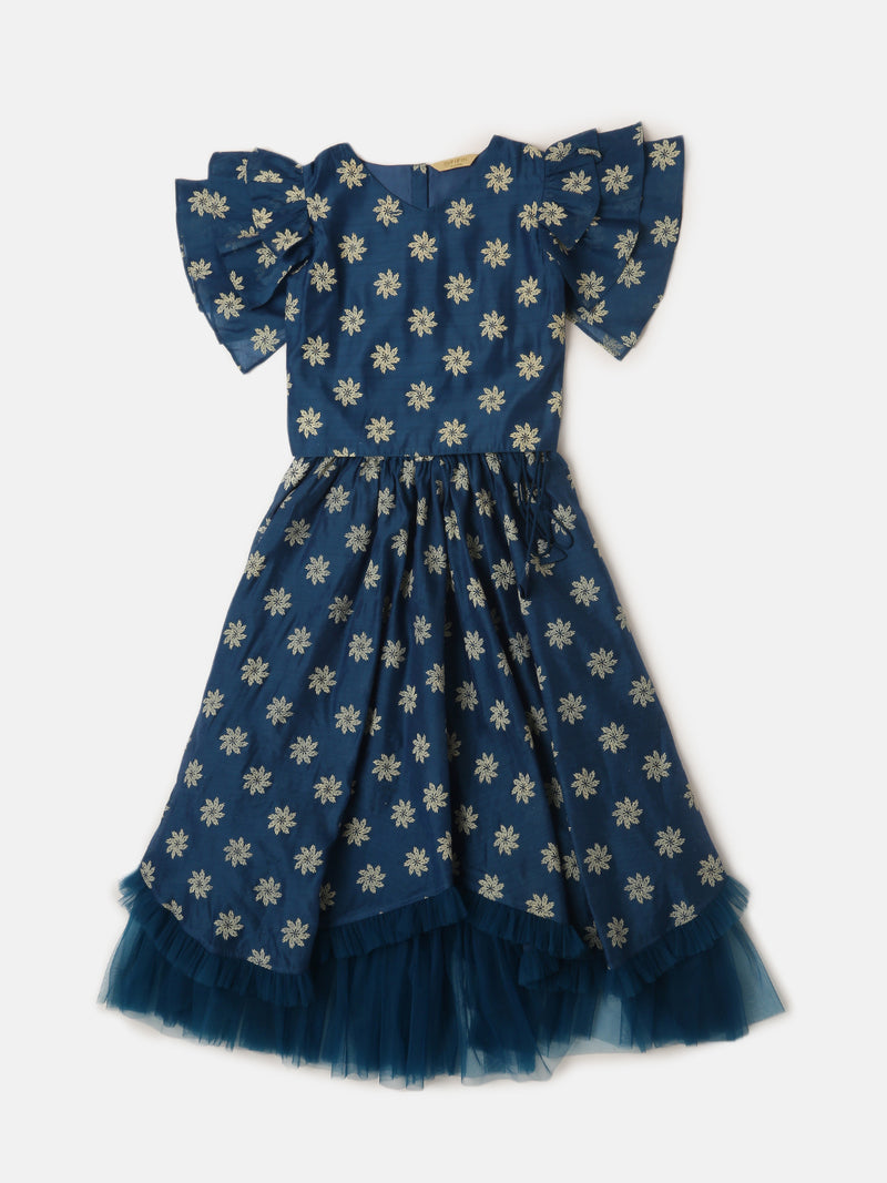 Pipin Girls Printed Lehanga Set Dark Blue