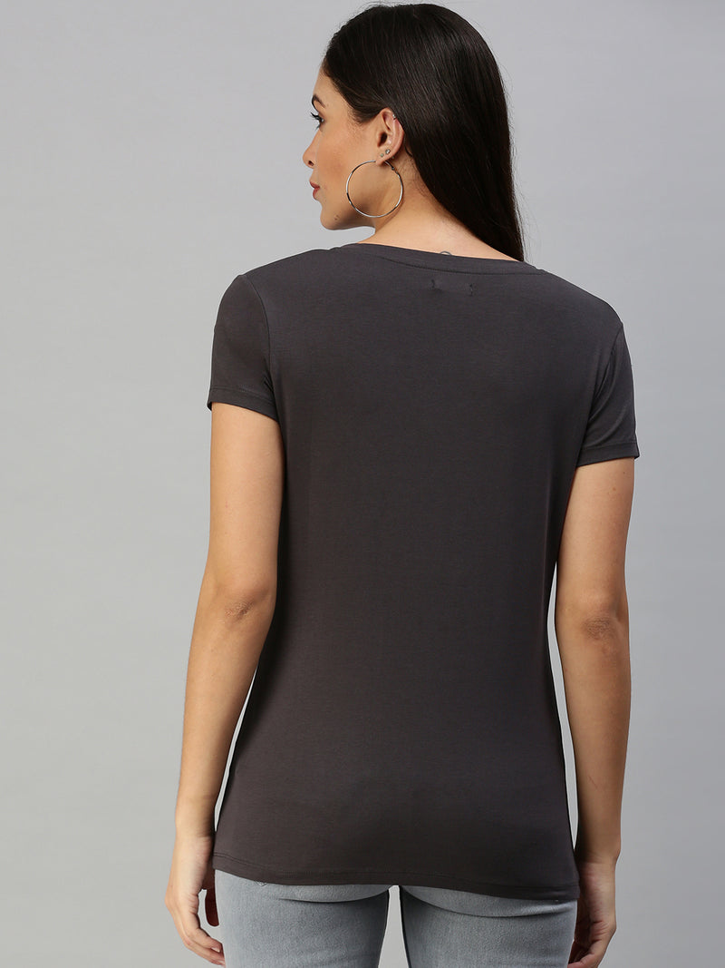 De Moza Women's Half Sleeve Top Dark Grey