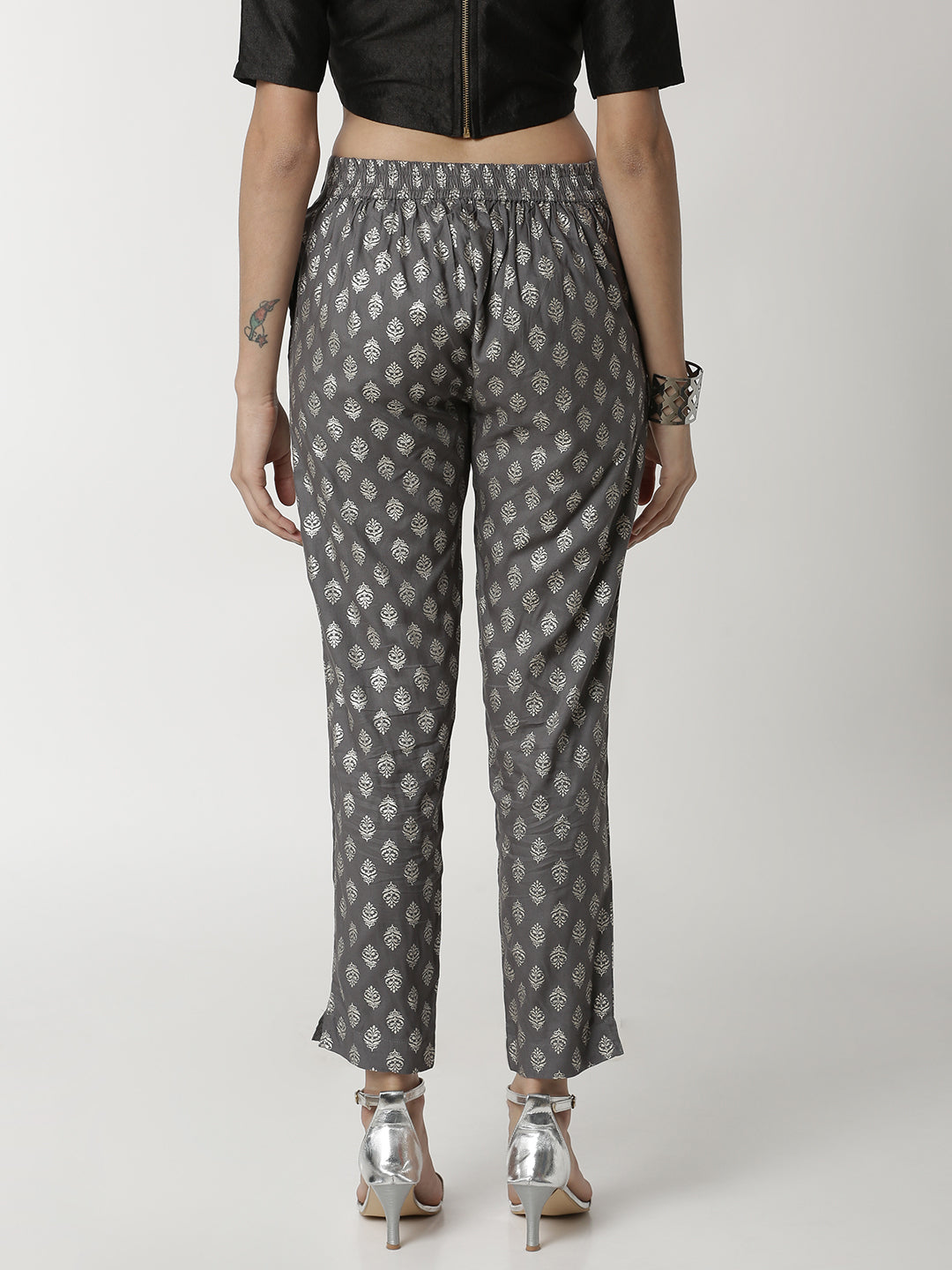 De Moza Women's Printed Cigarette Pant Grey - De Moza (4359034798143)