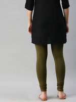 De Moza Women's Premium Churidhar Leggings Solid Cotton Olive Green - De Moza (6679540990015)