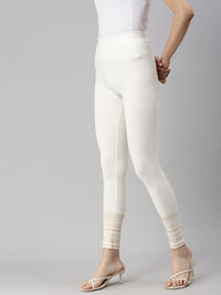 De Moza Womens Printed Ankle Leggings OffWhite