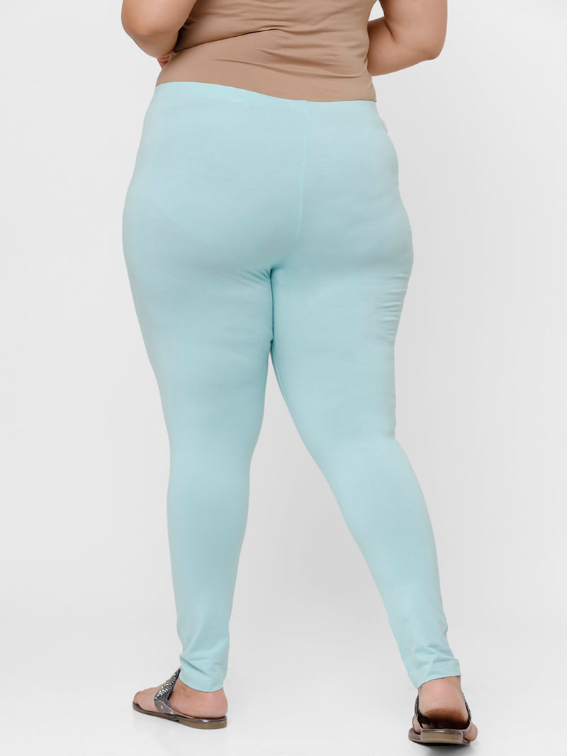 De Moza Ladies Plus Ankle Length Leggings Solid Cotton Pista - De Moza