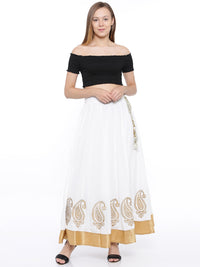 De Moza Ladies White Skirt with Gold Print - De Moza (1520563552319)