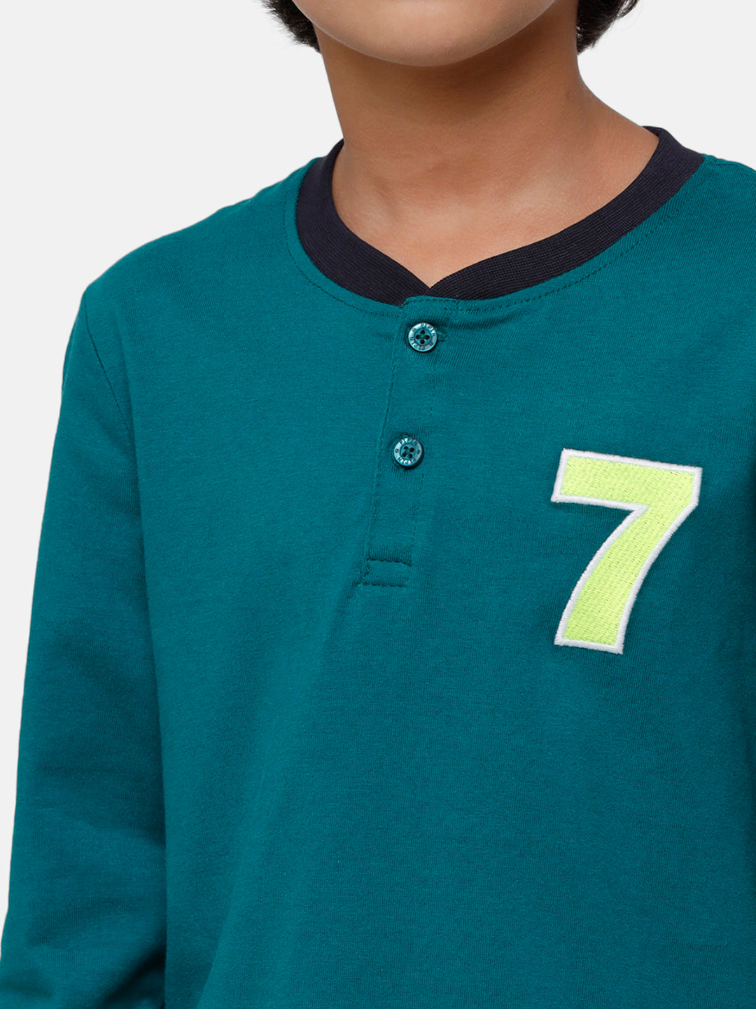 Kids - Boys Printed Full Sleeve T-Shirt Teal Green