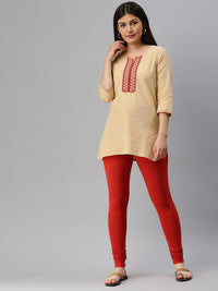 De Moza Women's Premium Churidhar Leggings Solid Cotton Brick Red - De Moza (6679540498495)
