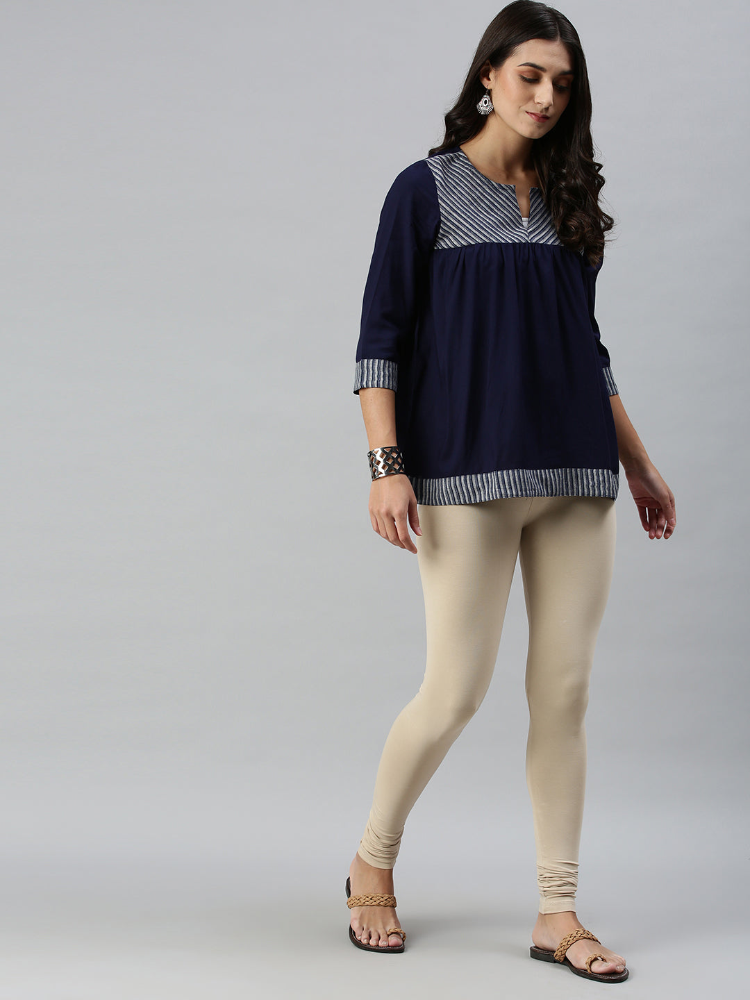 De Moza Ladies Churidar Leggings Solid Cotton Sand - De Moza