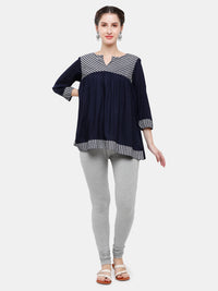 De Moza Ladies Leggings Ankle Length Solid Cotton Grey Melange - De Moza