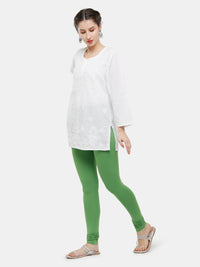 De Moza Ladies Churidar Leggings Solid Cotton Light Green - De Moza