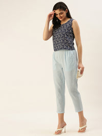 De Moza Women Printed Top Cotton Indigo - De Moza