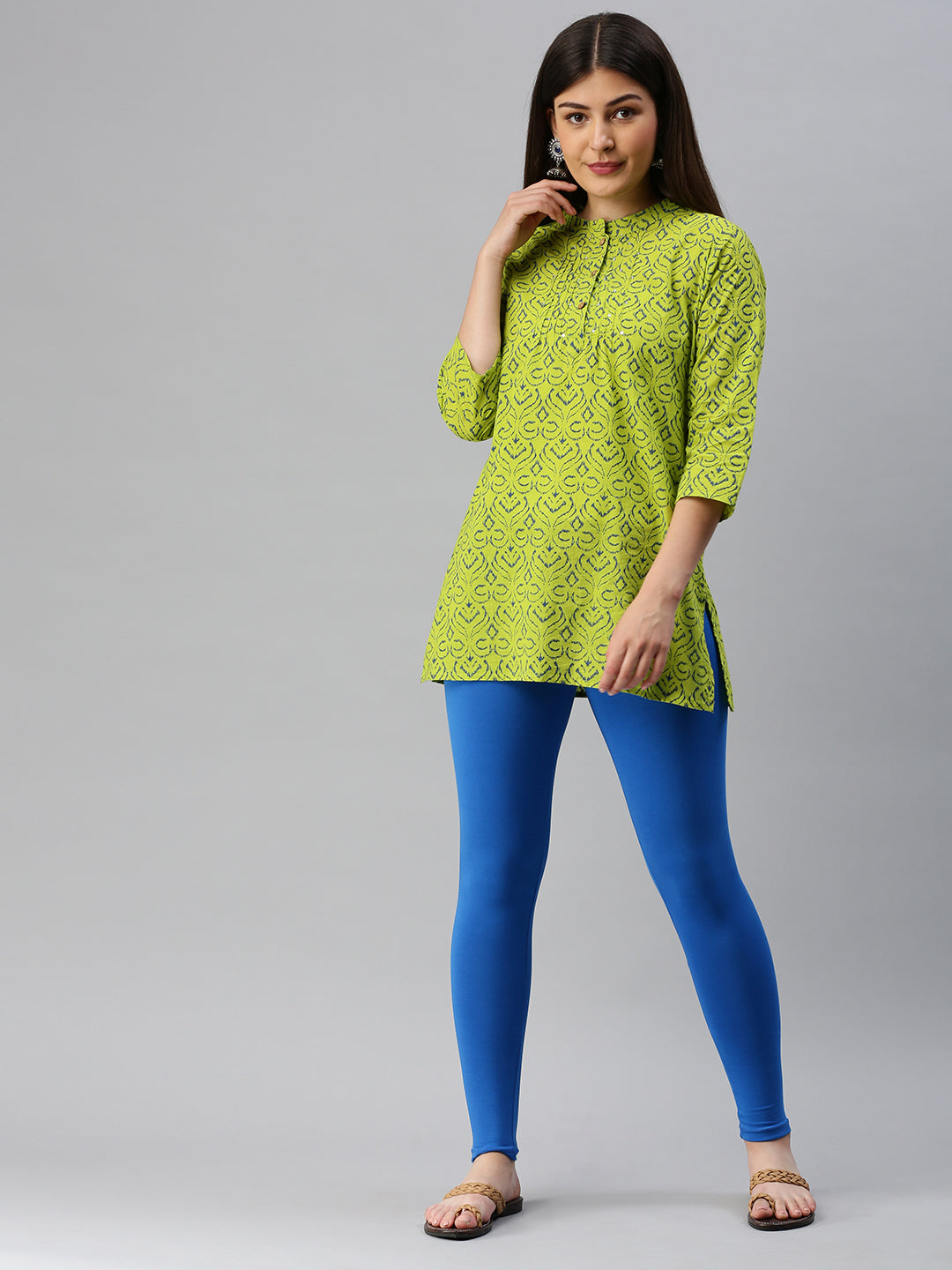 De Moza Women's Premium Ankle Length Leggings Solid Cotton Light Cobalt - De Moza (6679539646527)