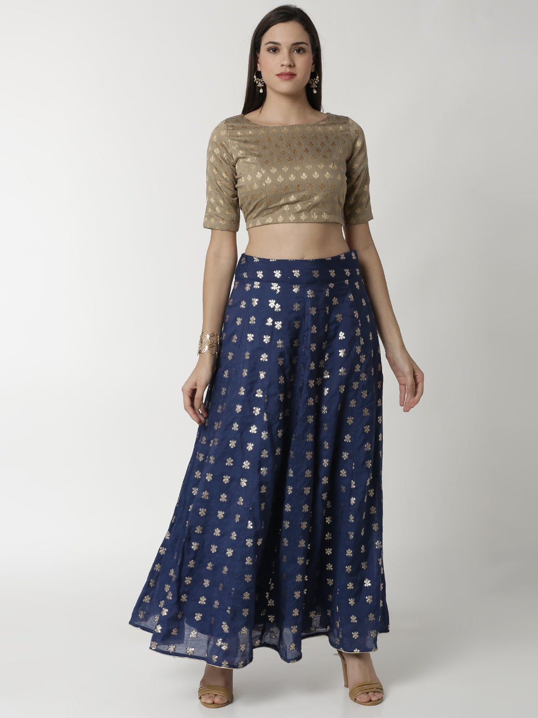 De Moza Ladies Navy Blue Jacquard Skirt - De Moza (4309439971391)