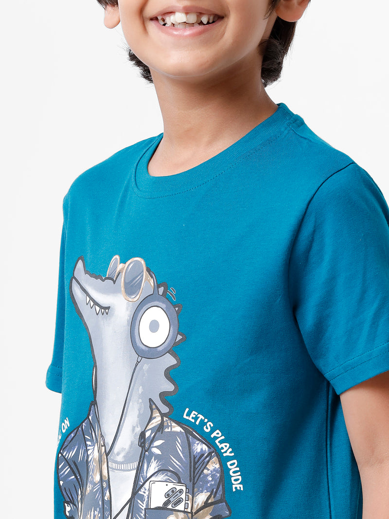 Kids - Boys Printed Half Sleeve T-Shirt Petrol 