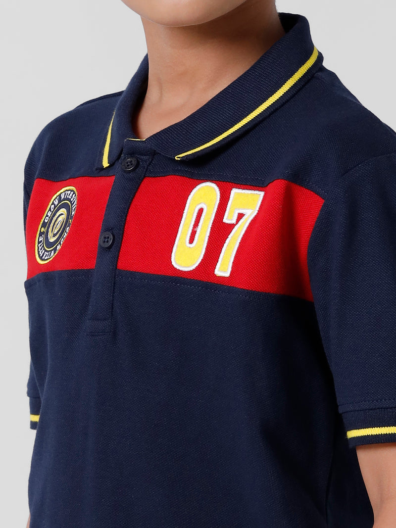 Kids - Boys Printed Half Sleeve T-Shirt Dark Navy Blue