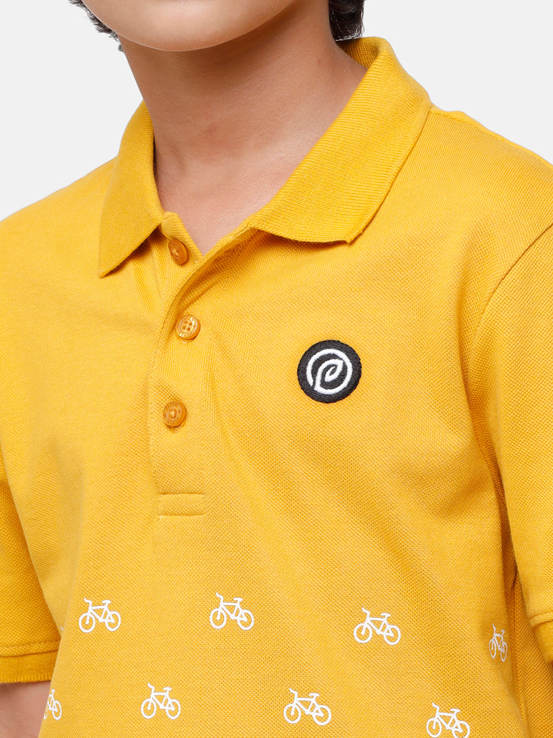 Kids - Boys Printed Half Sleeve T-Shirt Spicy Mustard