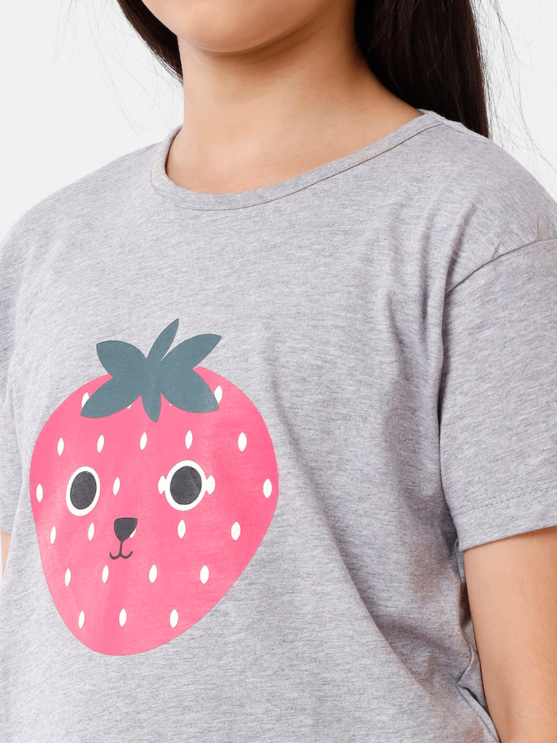 Kids – Girls Printed Pyjama Set Grey Melange