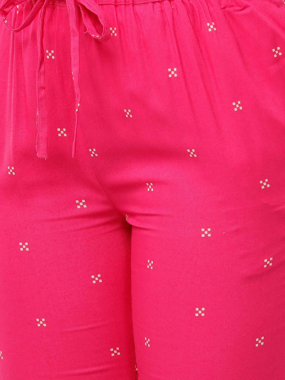 De Moza Ladies Printed Straight Pant Fuchsia