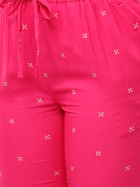 De Moza Ladies Printed Straight Pant Fuchsia