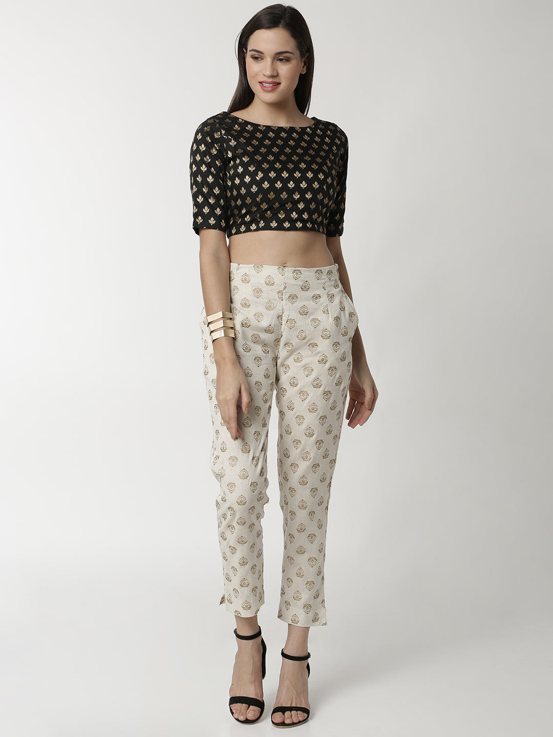 De Moza Ladies Printed Offwhite Cigarette Pant - De Moza (4336549920831)
