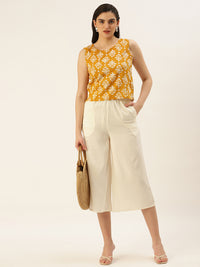 De Moza Women Printed Top Cotton Mustard - De Moza