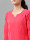 De Moza Womens 3/4Th Sleeve Kurta Solid Cotton Pink - De Moza