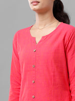 De Moza Womens 3/4Th Sleeve Kurta Solid Cotton Pink - De Moza