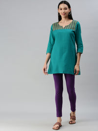De Moza Ladies Ankle Length Leggings Solid Cotton Purple - De Moza