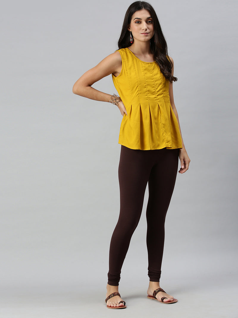 De Moza Ladies Churidar Leggings Solid Cotton Brown - De Moza
