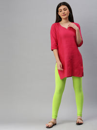De Moza Ladies Leggings Ankle Length Solid Cotton Leaf Green - De Moza