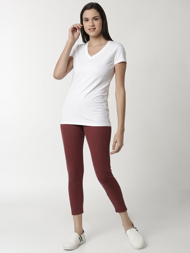 De Moza Ladies Maroon Melange Leggings - De Moza (4332603637823)