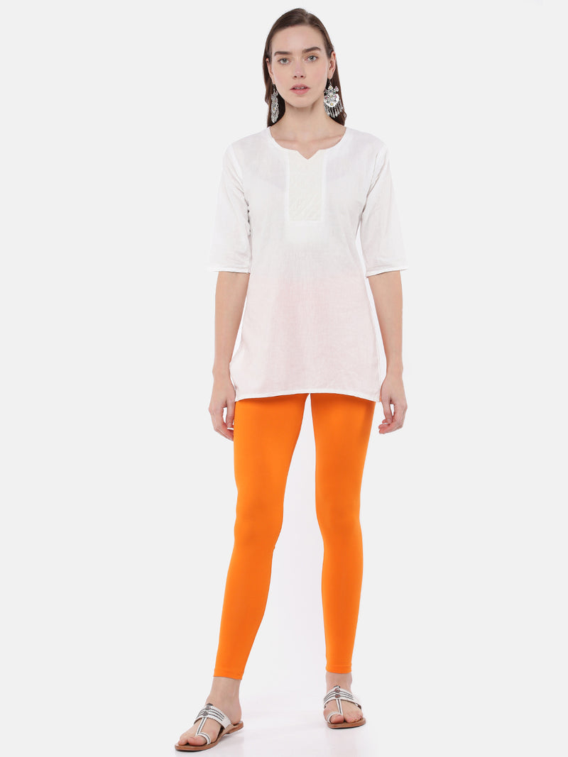 De Moza Ladies Ankle Length Leggings Solid Viscose Orange - De Moza