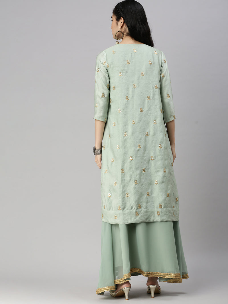 De Moza Women’s Lehenga Set Pista Green (3Piece set)