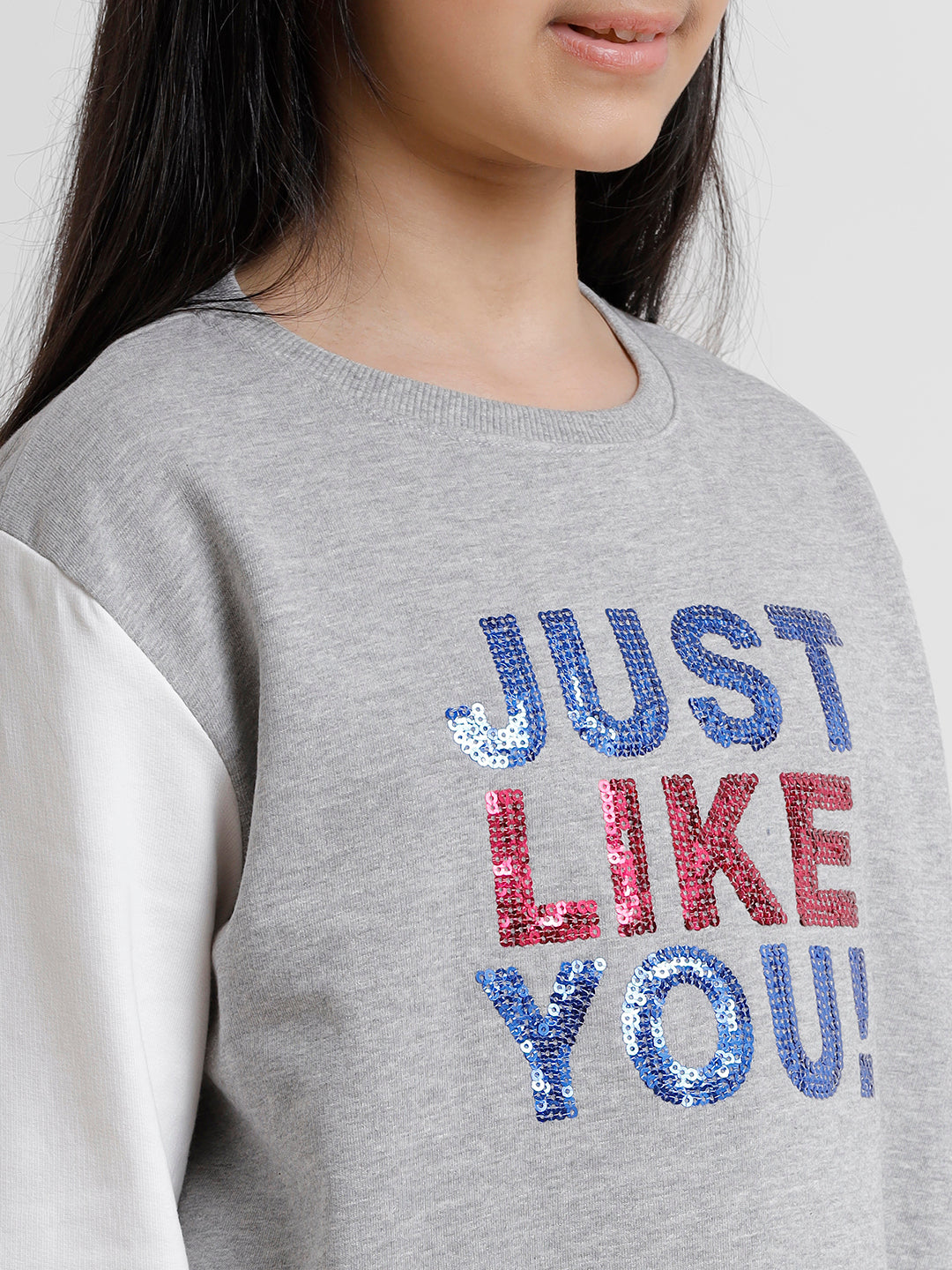 Kids - Girls Printed Sweatshirt Grey Melange