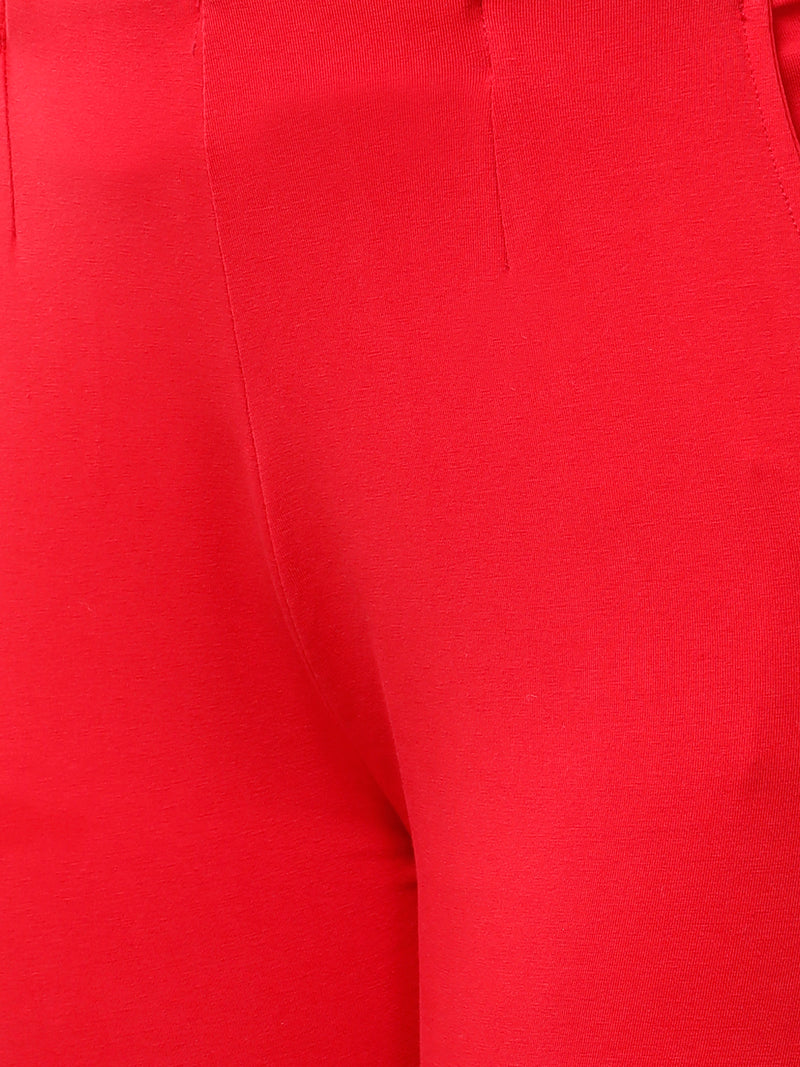De Moza Womens Cigarette Pant Solid Cotton Red - De Moza