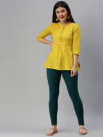 De Moza Women's Premium Ankle Length Leggings Solid Cotton Bottle Green - De Moza (6679539089471)