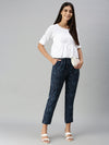 De Moza Women's Printed Cigarette Pant Indigo Blue
