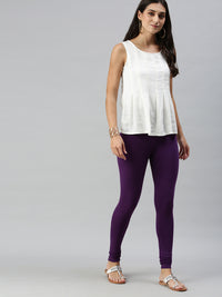 De Moza Ladies Churidar Leggings Solid Cotton Purple - De Moza