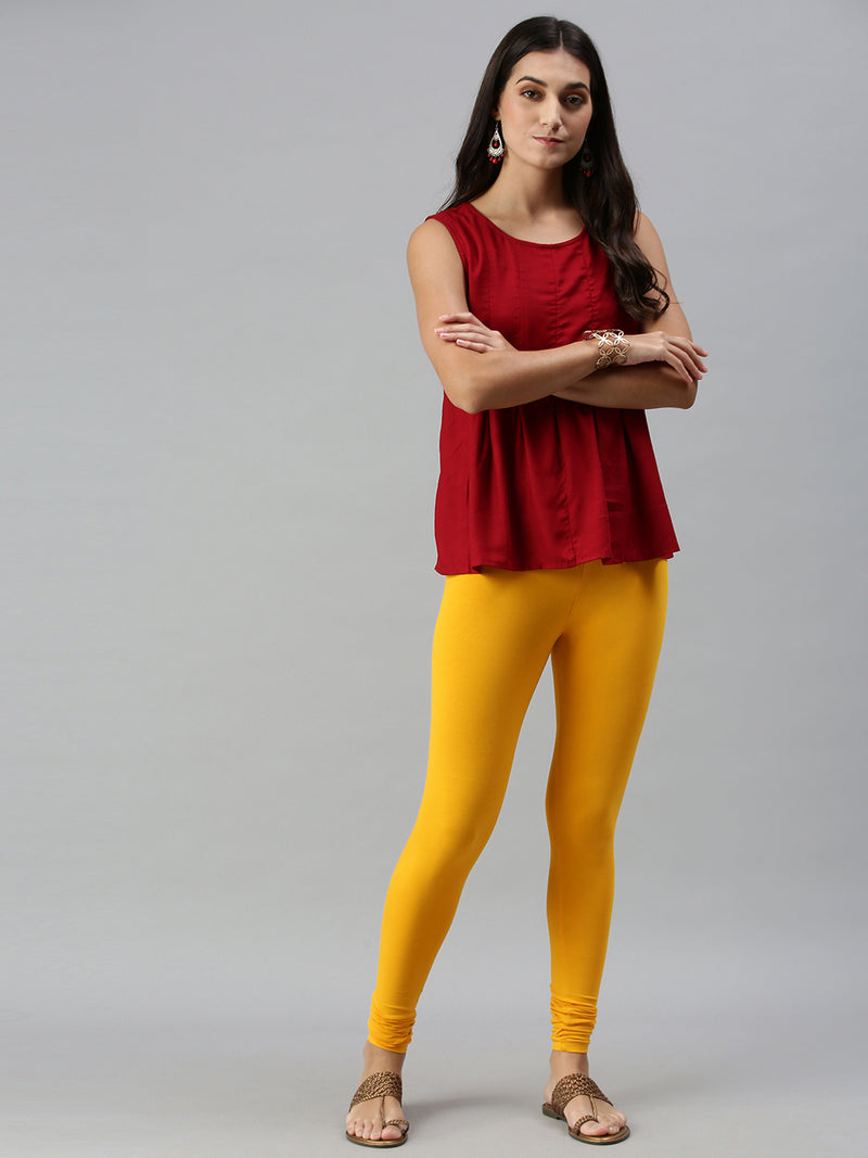 De Moza Ladies Churidar Leggings Solid Cotton Bright Yellow - De Moza