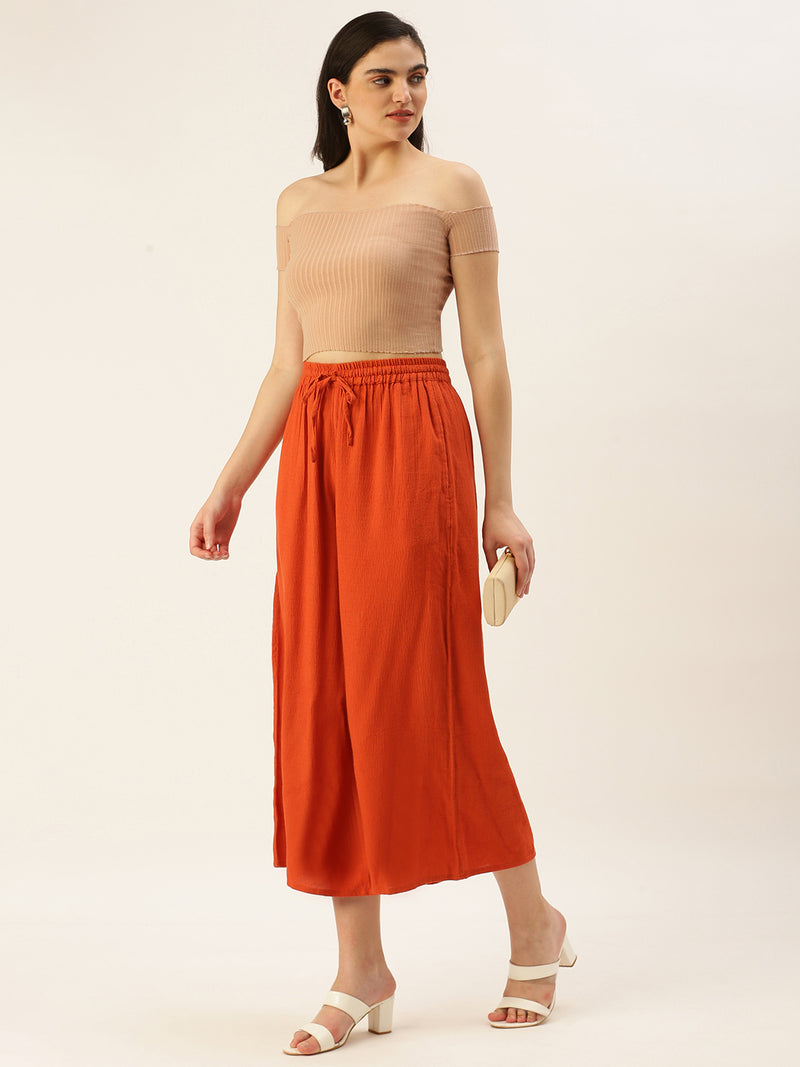 De Moza Ladies Crop Palazzo Rust Orange
