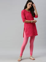 De Moza Ladies Churidar Leggings Solid Cotton Rani Pink - De Moza