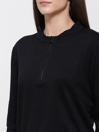 De Moza Ladies Full Sleeve Sweat Shirt Solid Cotton Black - De Moza