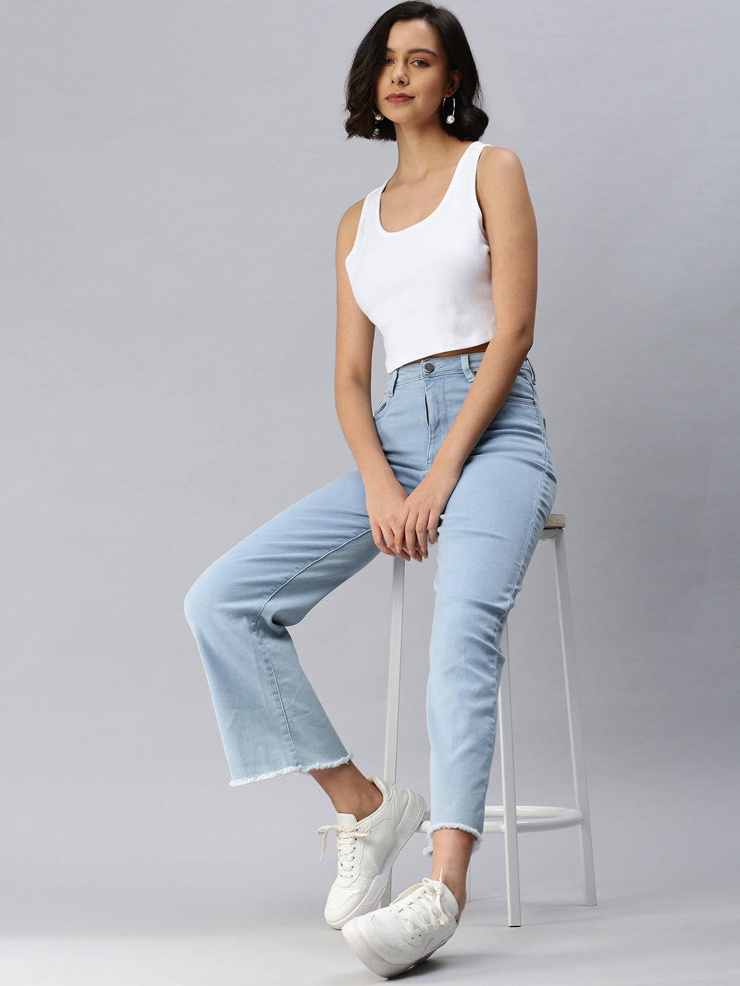 De Moza Ladies Rib Crop Top White