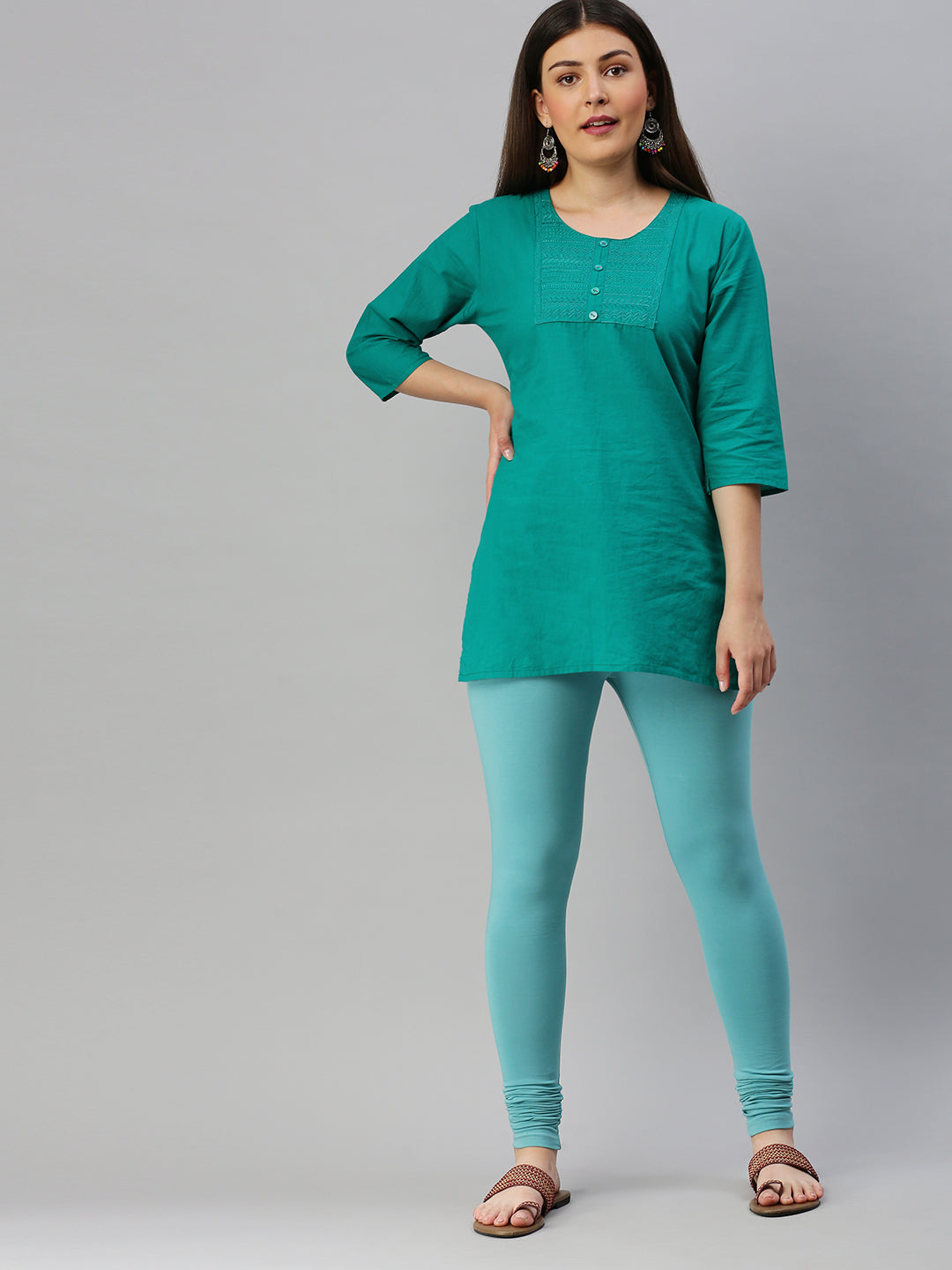 De Moza Women's Premium Churidhar Leggings Solid Cotton Petrol - De Moza (6679541055551)