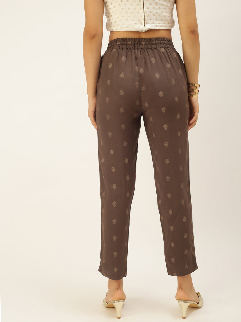 De Moza Women Printed Straight Pant Grey