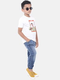 PIPIN Kids - Boys Half Sleeve - Basic crew neck Printed T-Shirt Cotton White - De Moza (6682127302719)