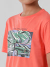 Kids - Boys Printed Half Sleeve T-Shirt Peach